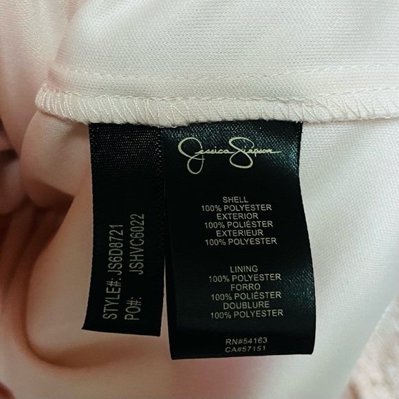 Jessica Simpson Lace Midi Dress Size 8 Blush Pink Scalloped Chain Collar Belted - Picture 16 of 16